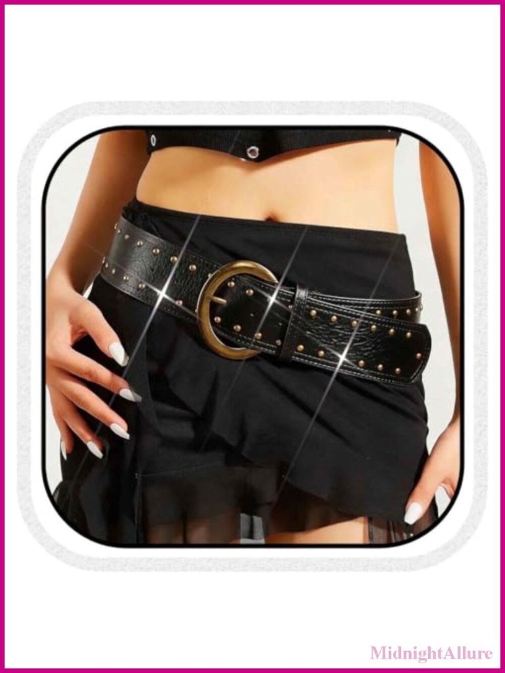 Wide Studded Leather Belt Chunky Vintage Thick Waist Belt for Women